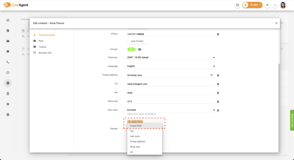 Skapa fält i kontakt