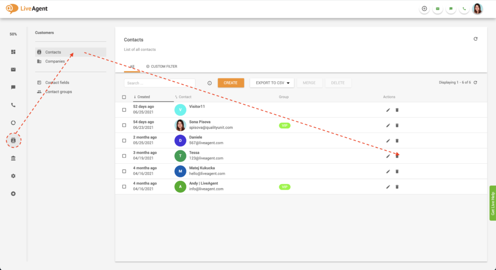 Redigera kontaktanteckning i LiveAgent