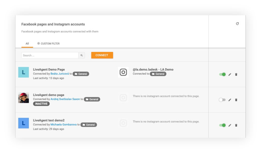 Ansluta Facebook- och Instagram-konton till LiveAgent