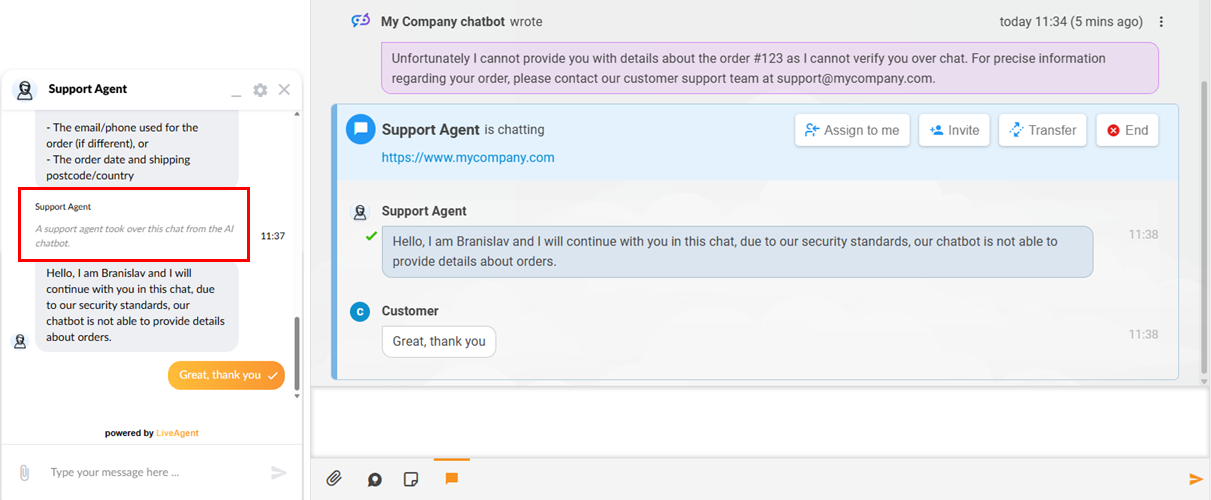 LiveAgent AI Mänsklig handöver Förhandsgranskning