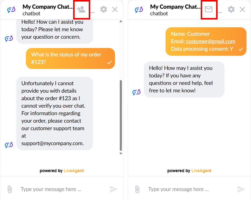 LiveAgent AI Mänsklig handöver Förhandsgranskning
