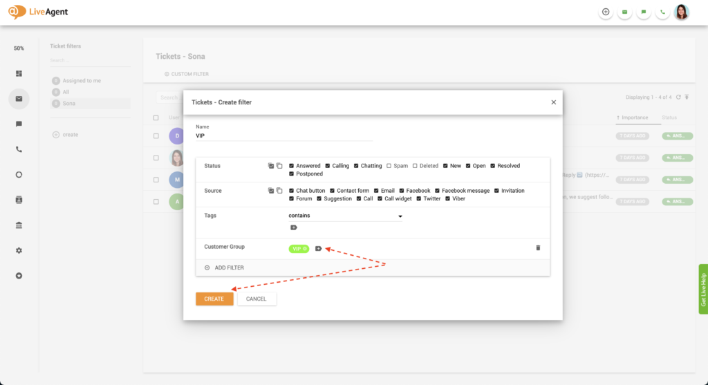 LiveAgent Add VIP ticket filter