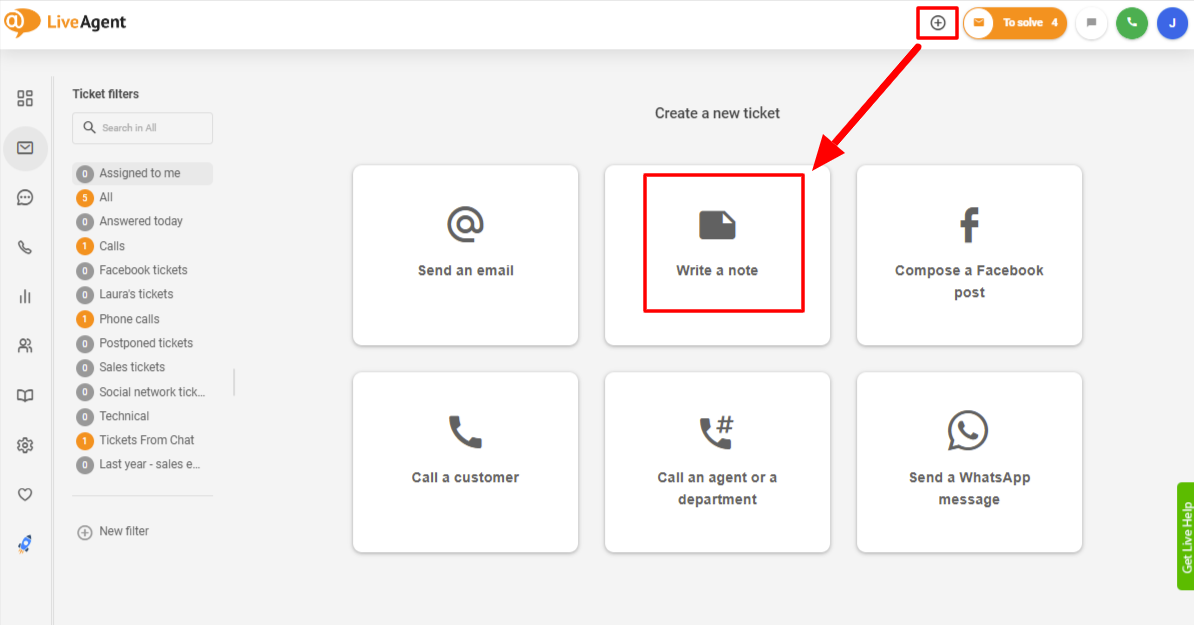LiveAgent använd interna anteckningar för att skapa ett ärende
