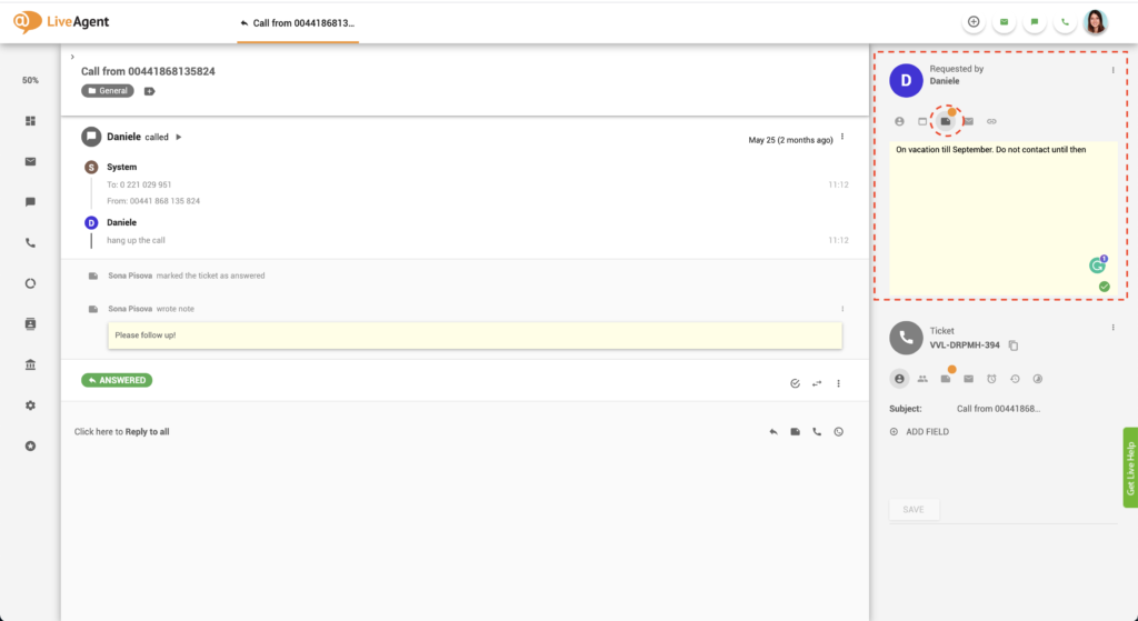 Liveagent kundanteckning