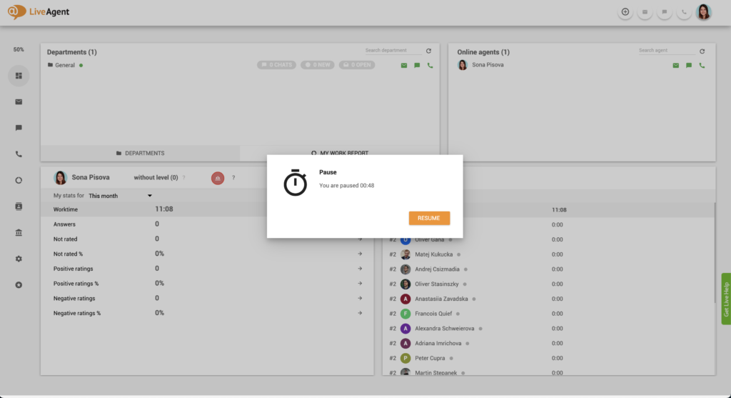 LiveAgent pausfunktion