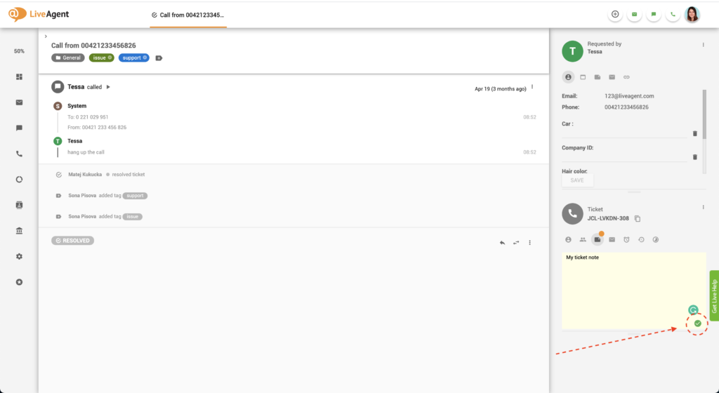 LiveAgent ärendeanteckningar