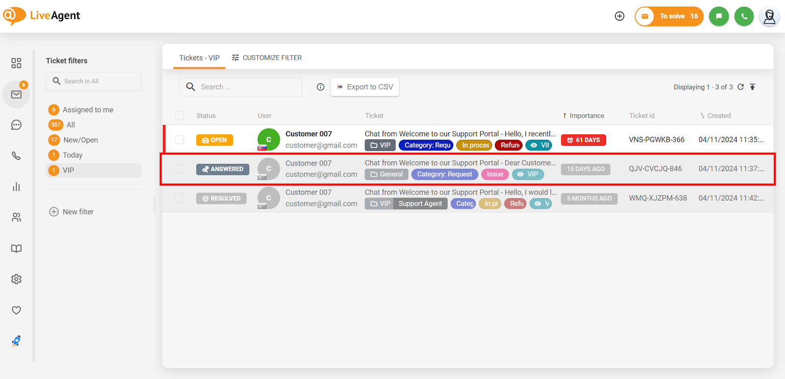 LiveAgent-gränssnitt som visar stegen för att exportera en konversationslogg