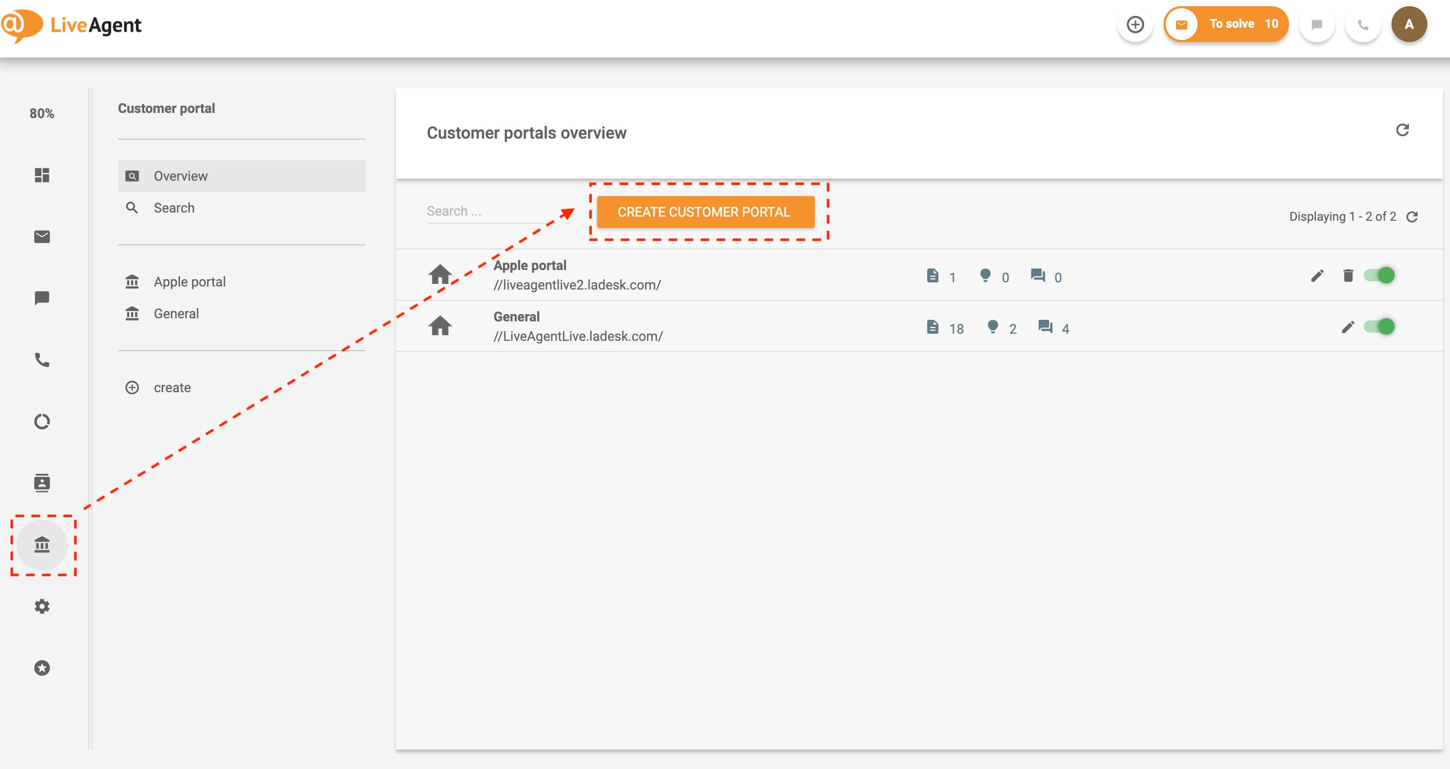 Navigera till kunskapsbas i LiveAgent