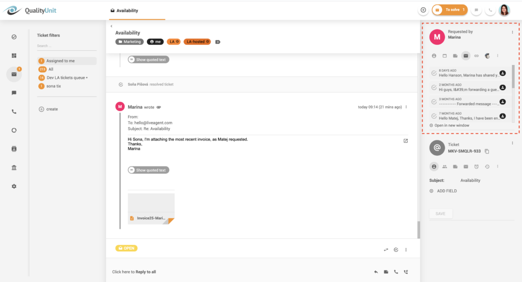 Kommunikationshistorik i trådar - LiveAgent