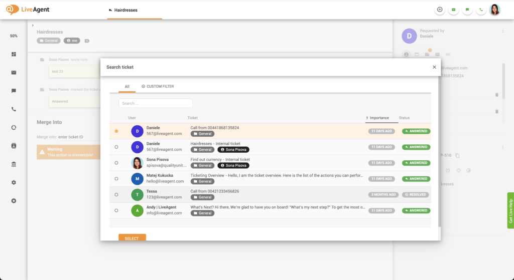 Välj ärende att slå samman