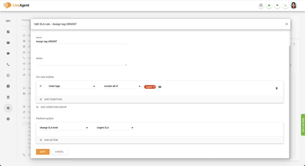 Exempel på brådskande SLA-inställning