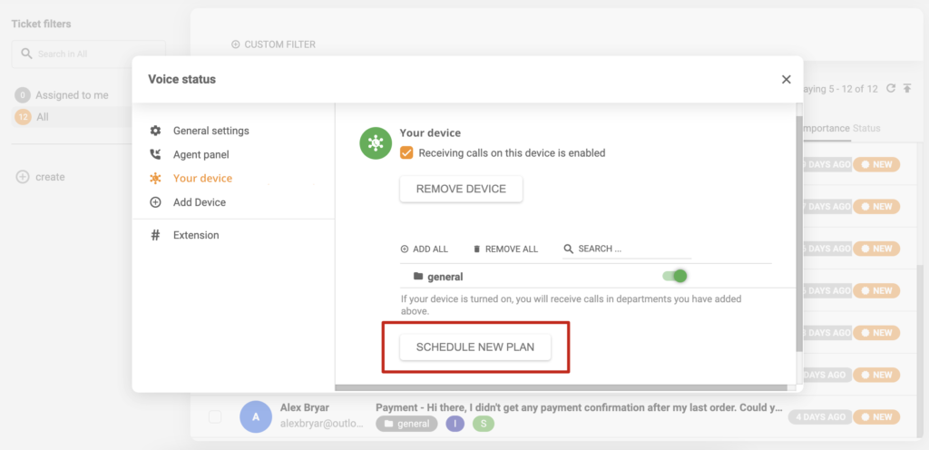 Inställning av enhetsschemaläggning i LiveAgent