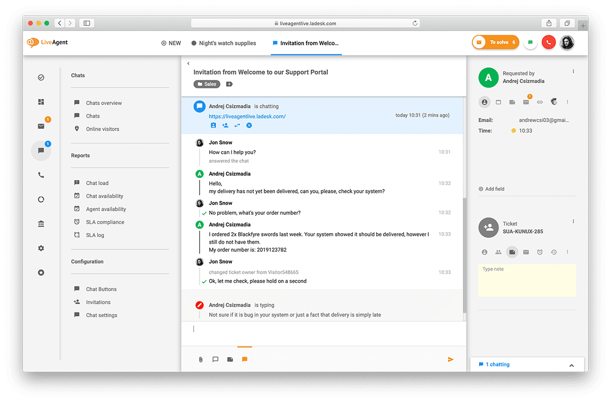 LiveAgent - realtidskonversation