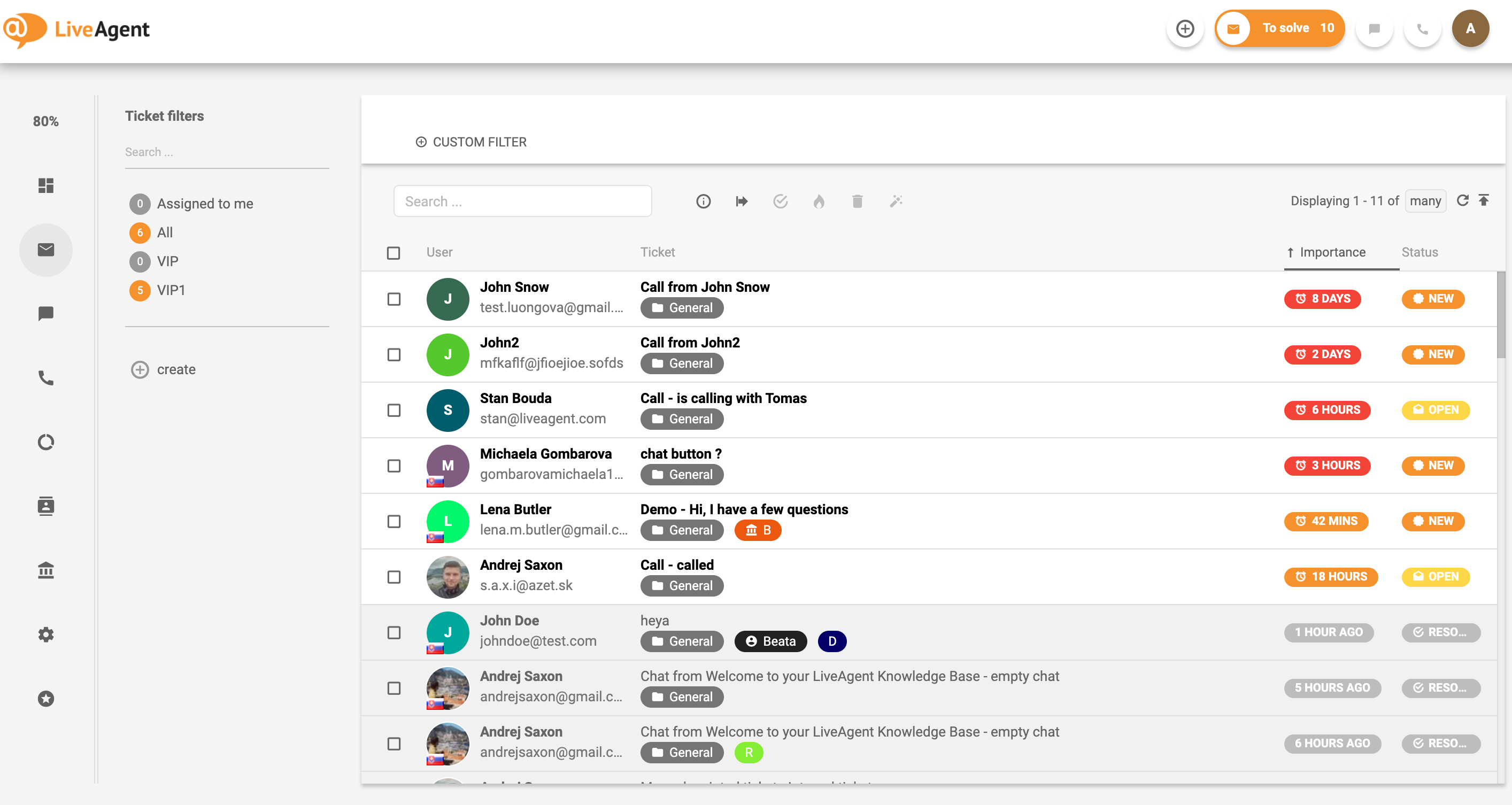 LiveAgent Universal Inbox example