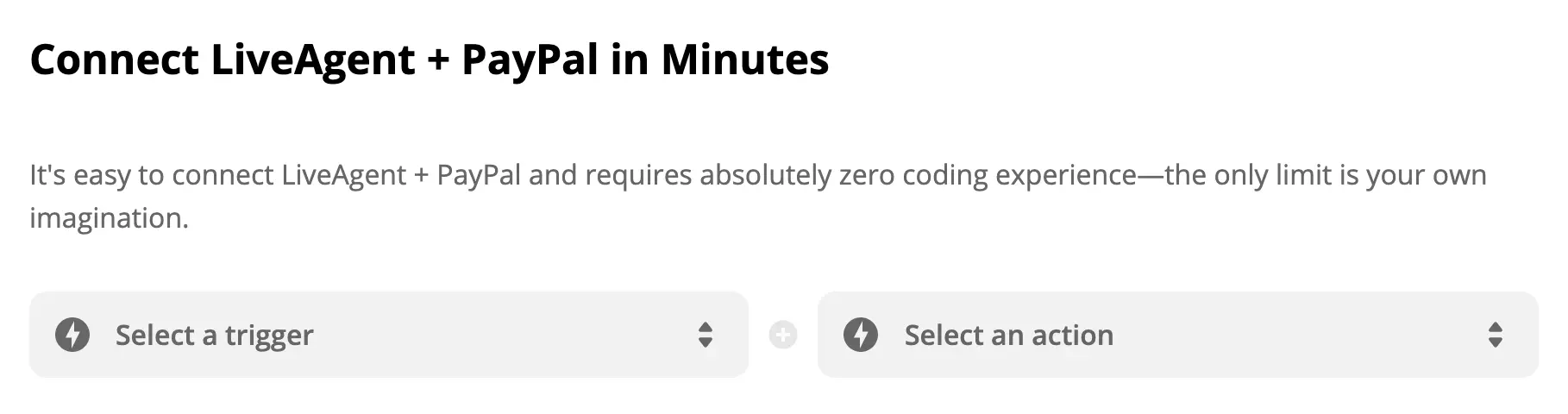 PayPal-utlösare och LiveAgent-åtgärdsval