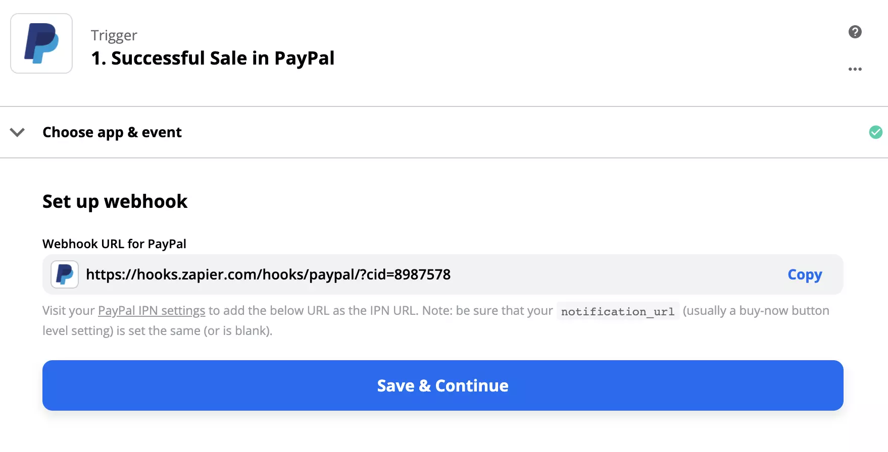 PayPal-utlösarkonfiguration med en webhook-installation
