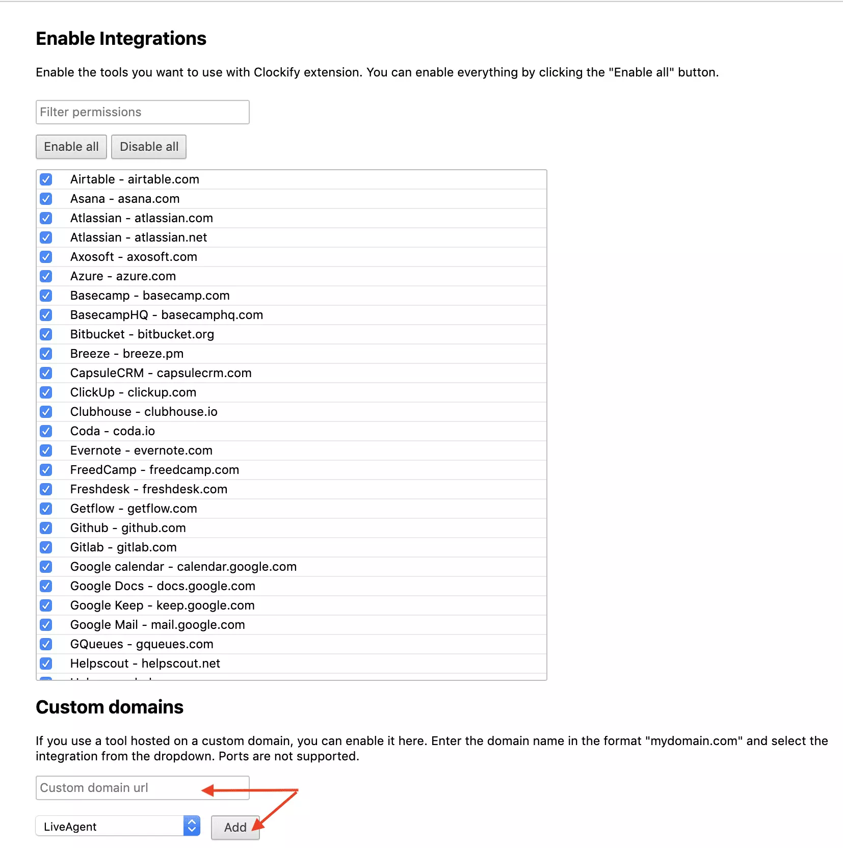 Clockify-domänkonfiguration