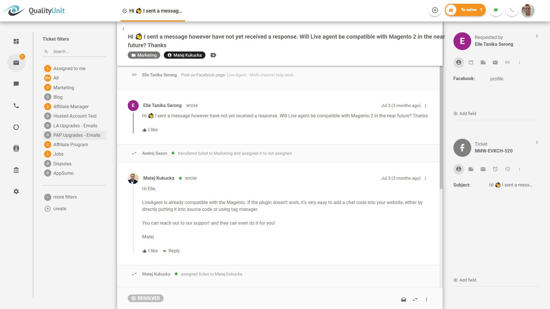 Svara på Facebook-inlägg från LiveAgent