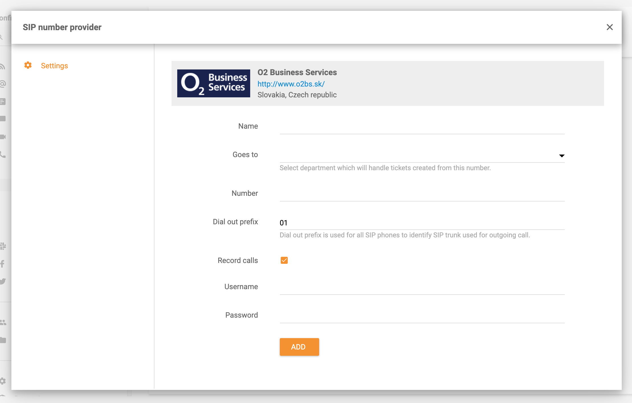 O2 Business Services-integration i LiveAgent