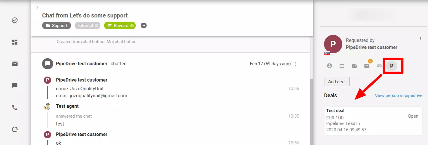 PipeDrive-integrationsfunktioner i LiveAgent