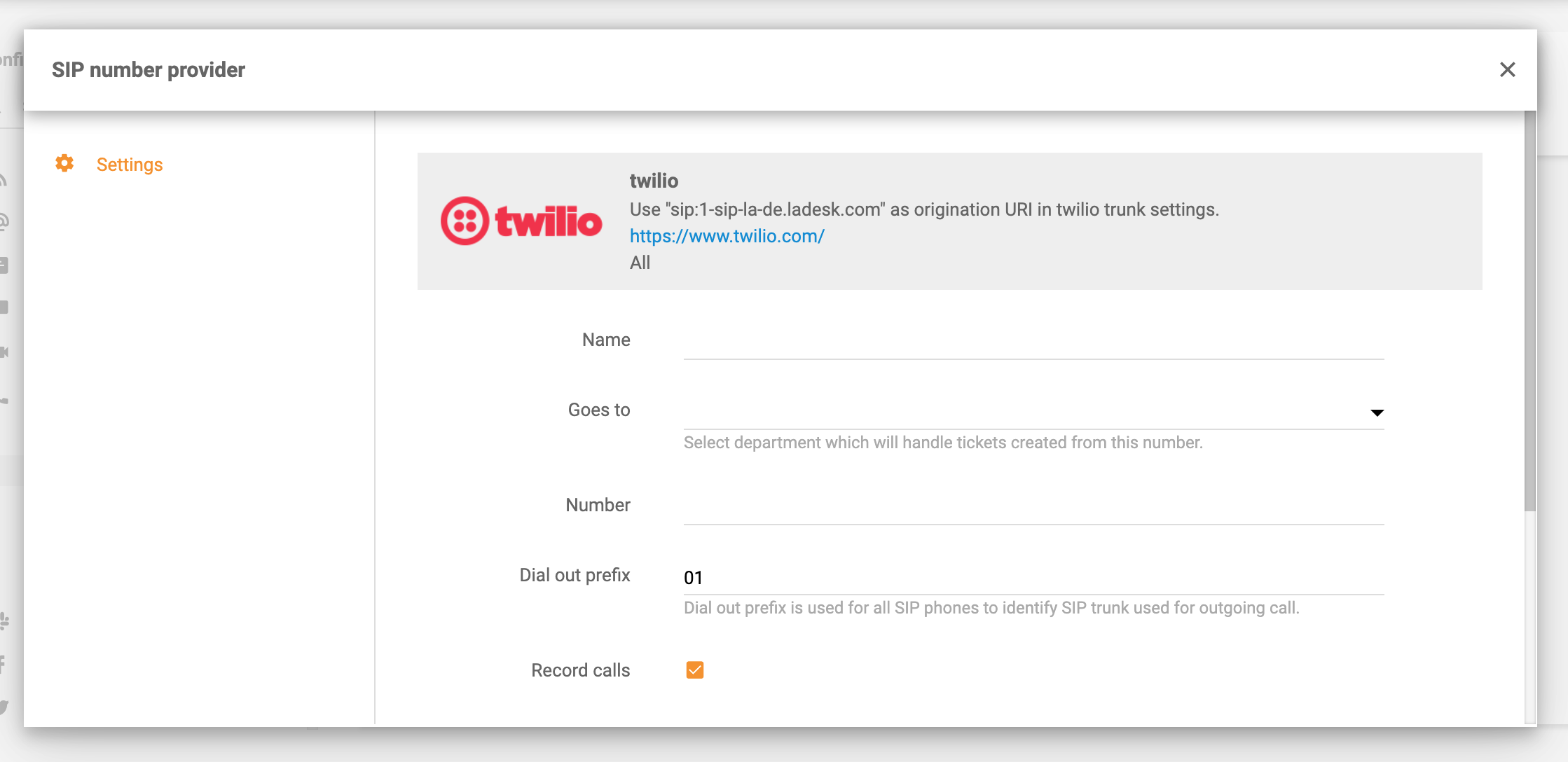 VOIP LiveAgent Twilio integration