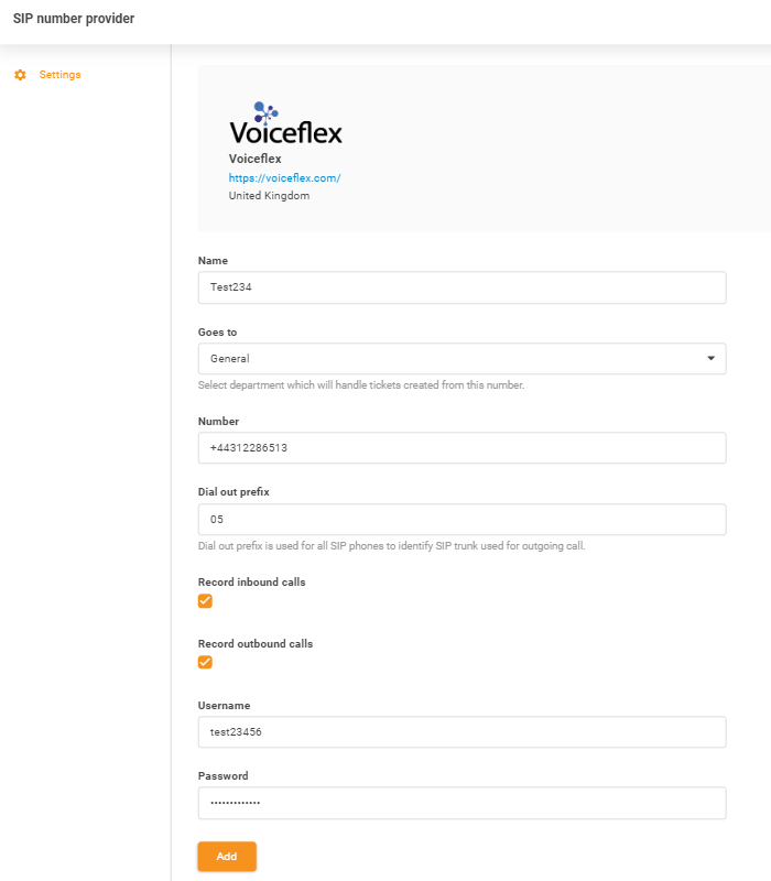 Inmatning av Voiceflex-inloggningsuppgifter