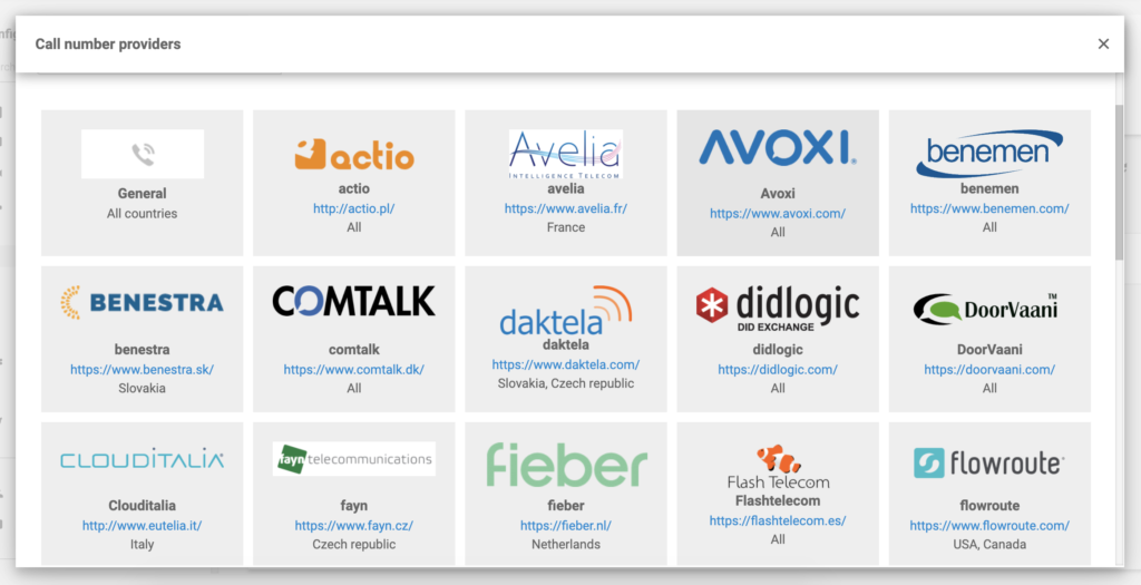 Avoxi in the list of VoIP providers in LiveAgent configuration