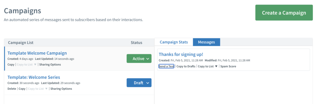 Förhandsvisning av AWeber-kampanjer