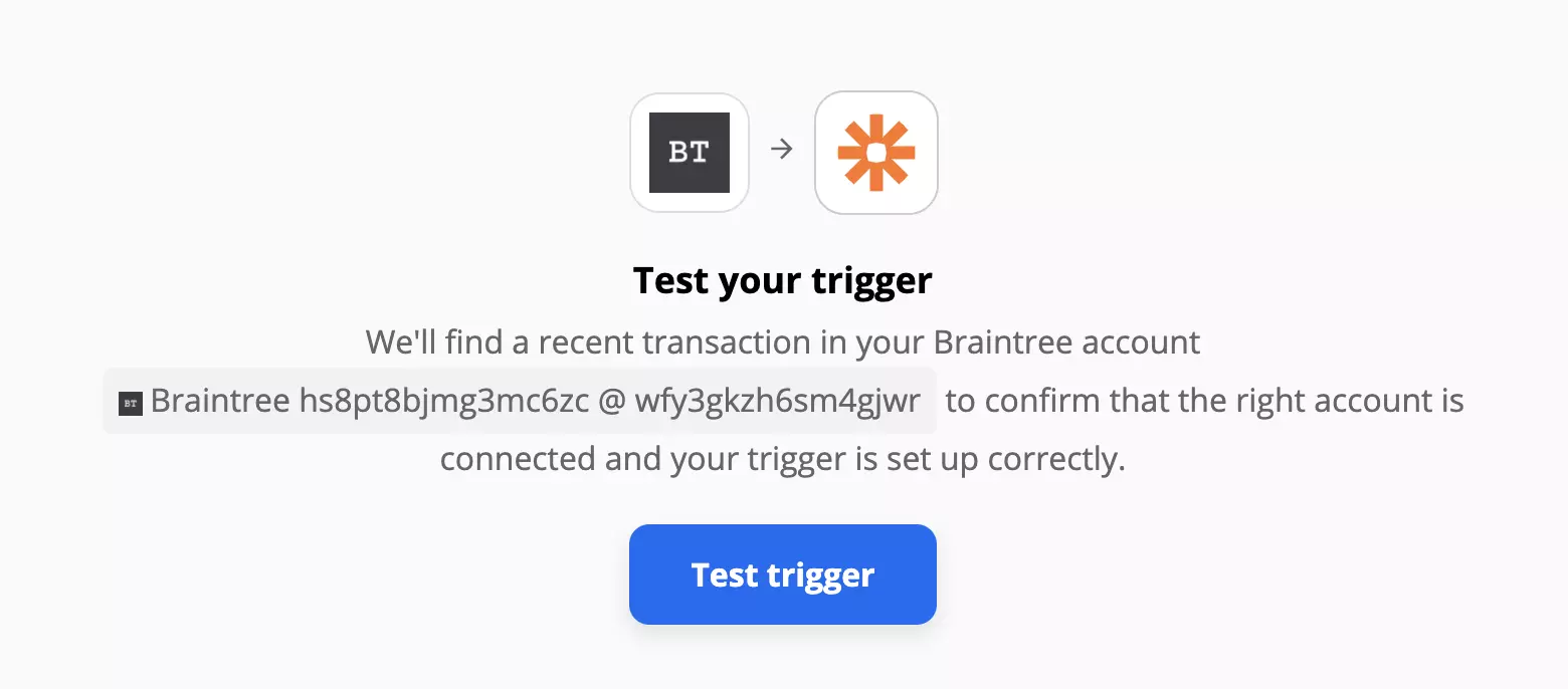 Braintree-utlösartest på Zapier