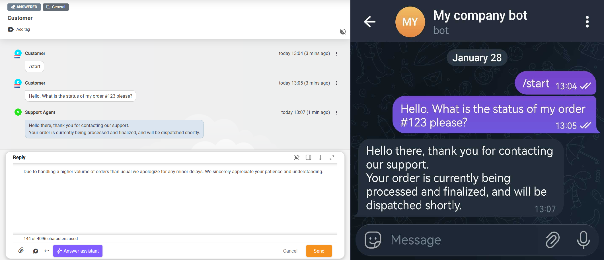 företagets Telegram bot-gränssnitt