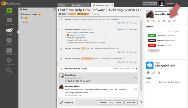 Highrise LiveAgent-integration