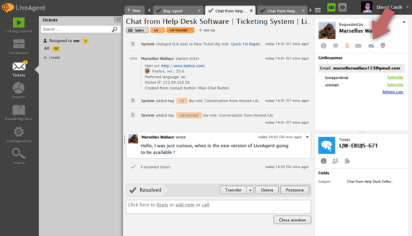 GetResponse LiveAgent integration