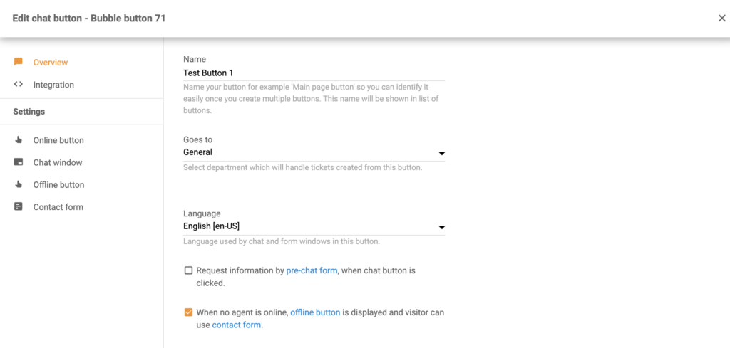 Chattknappskonfiguration som en del av Volusion-integration
