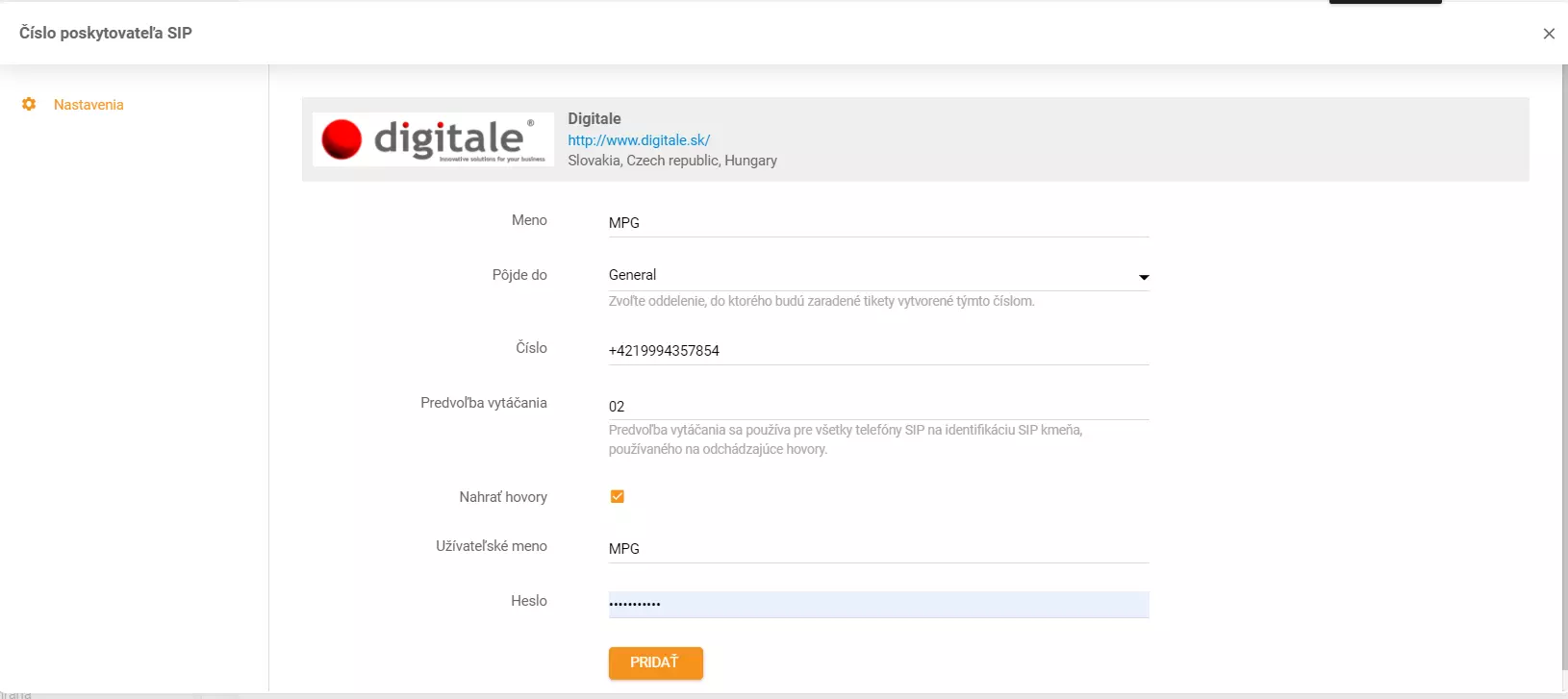 Digitale uppgiftsinställning