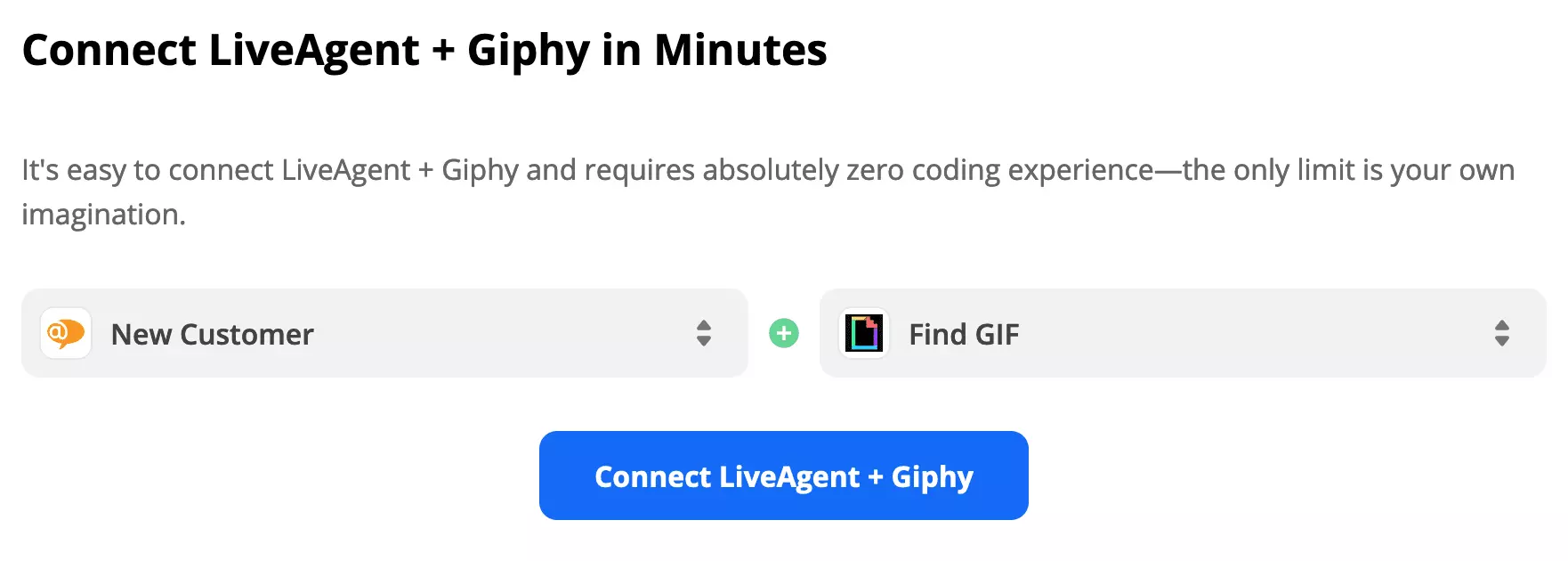 LiveAgent-trigger och Giphy-åtgärd vald på Zapier