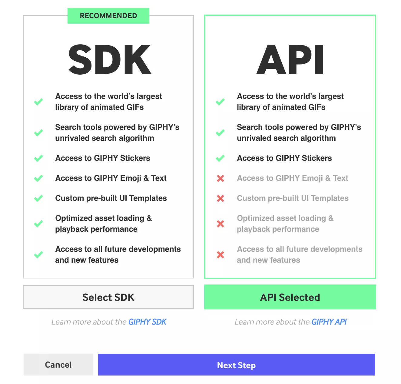 Val av applikationstyp i Giphy