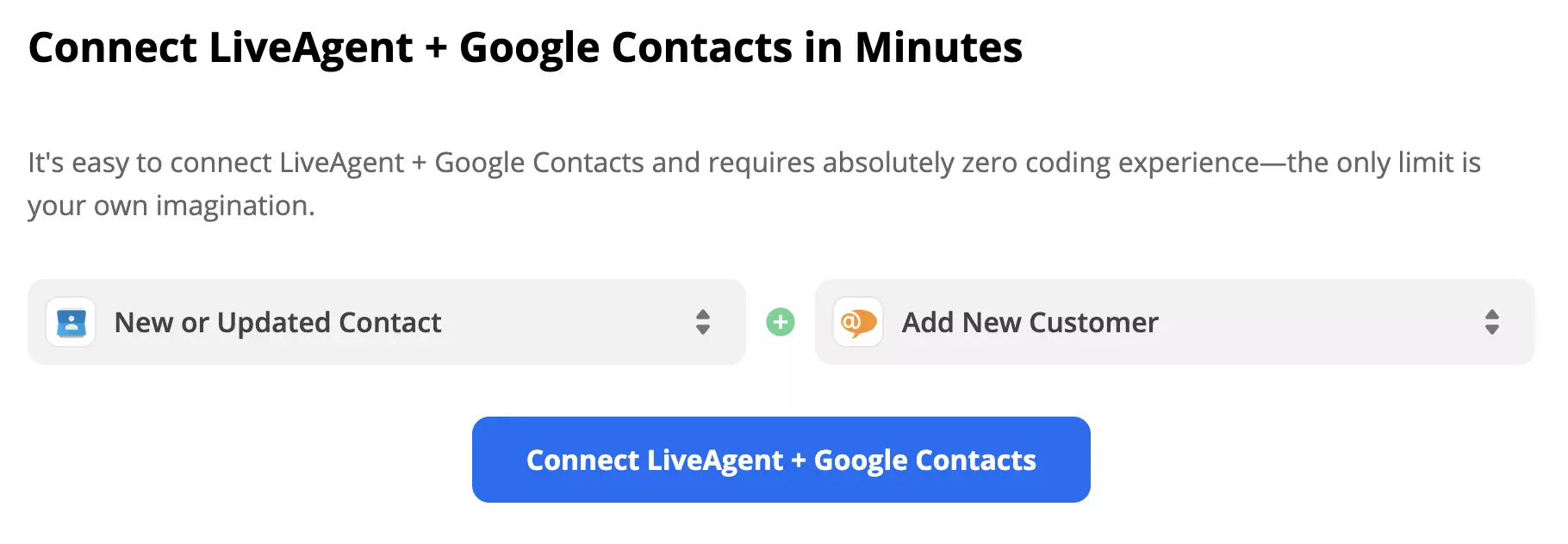 Google Contacts-trigger New or Updated Contact och LiveAgent-åtgärd Add New Customer