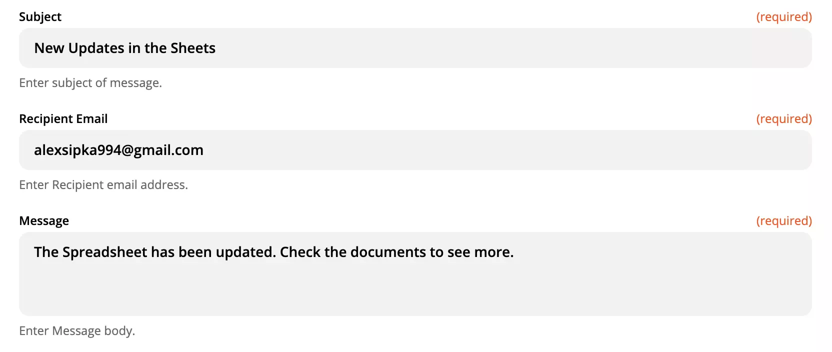 Exempel på LiveAgent-åtgärdsinställning med ifyllda fält