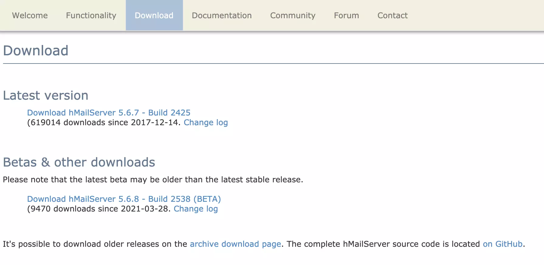 HMailServer nedladdningssida