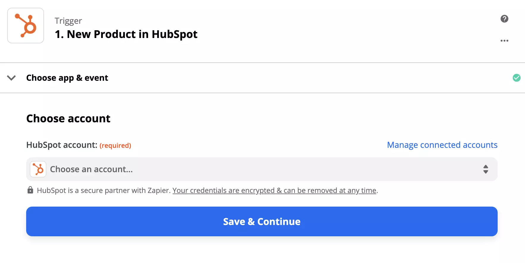 HubSpot trigger konfigurationsalternativ i Zapier
