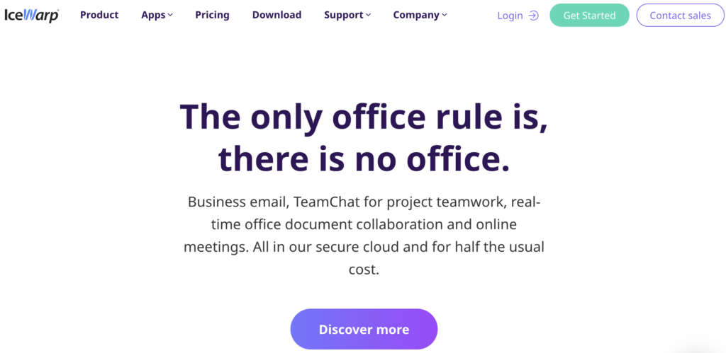 IceWarp hemsida med slogan och undersideor alternativ