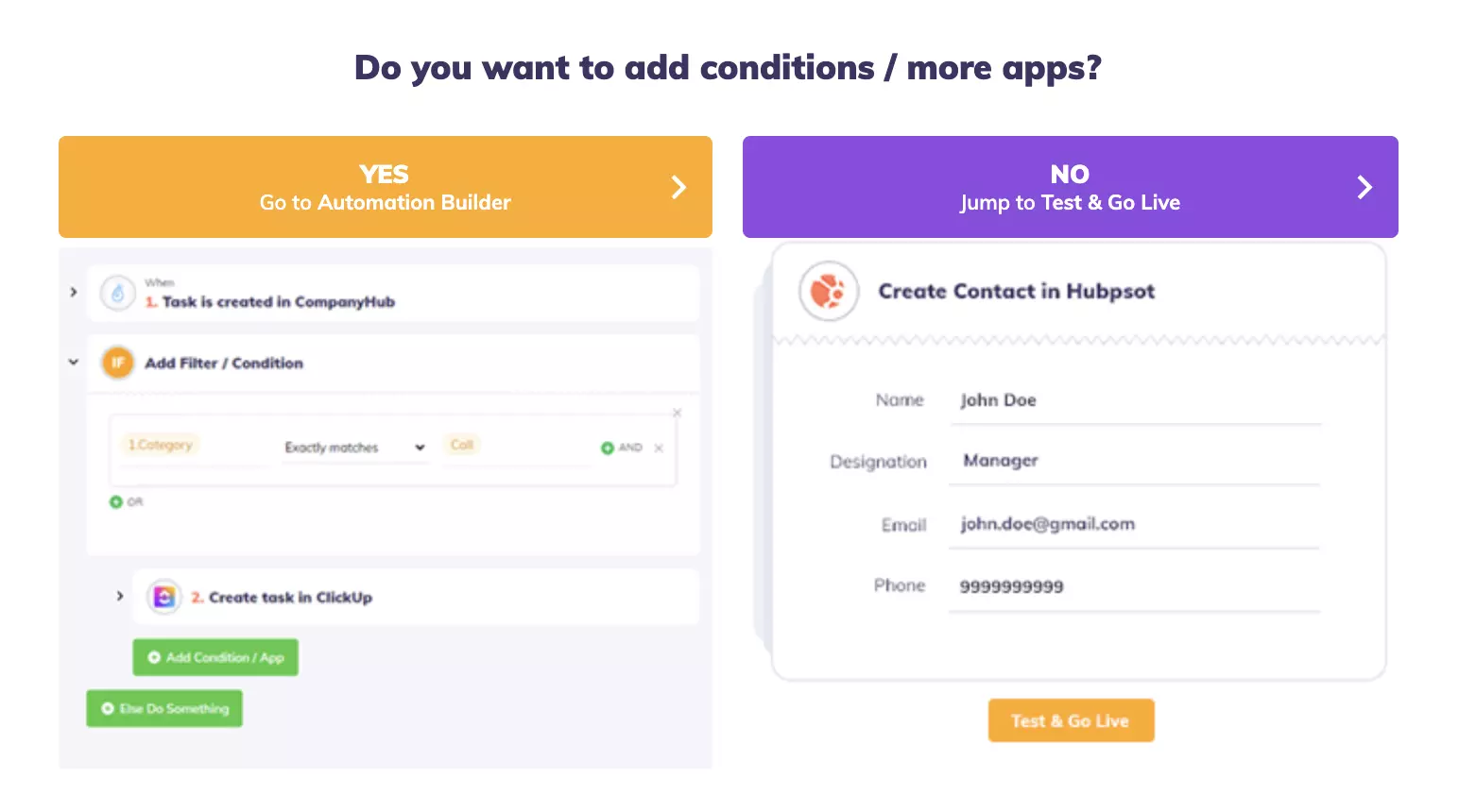 Välja automationsbyggare eller hoppa till test och ta integrationen live