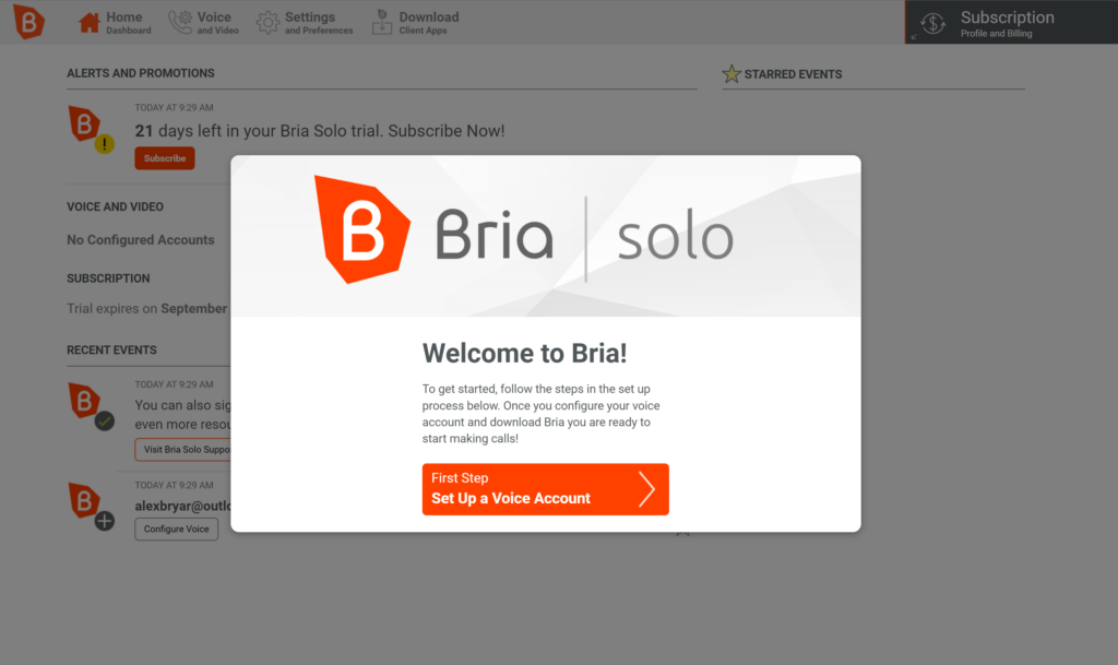 Bria provregistrering