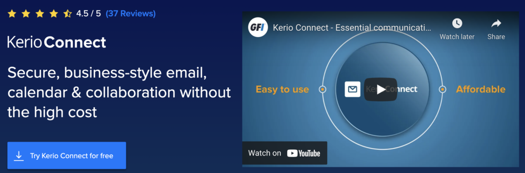 Kerio Connect startsida med gratis provperiod