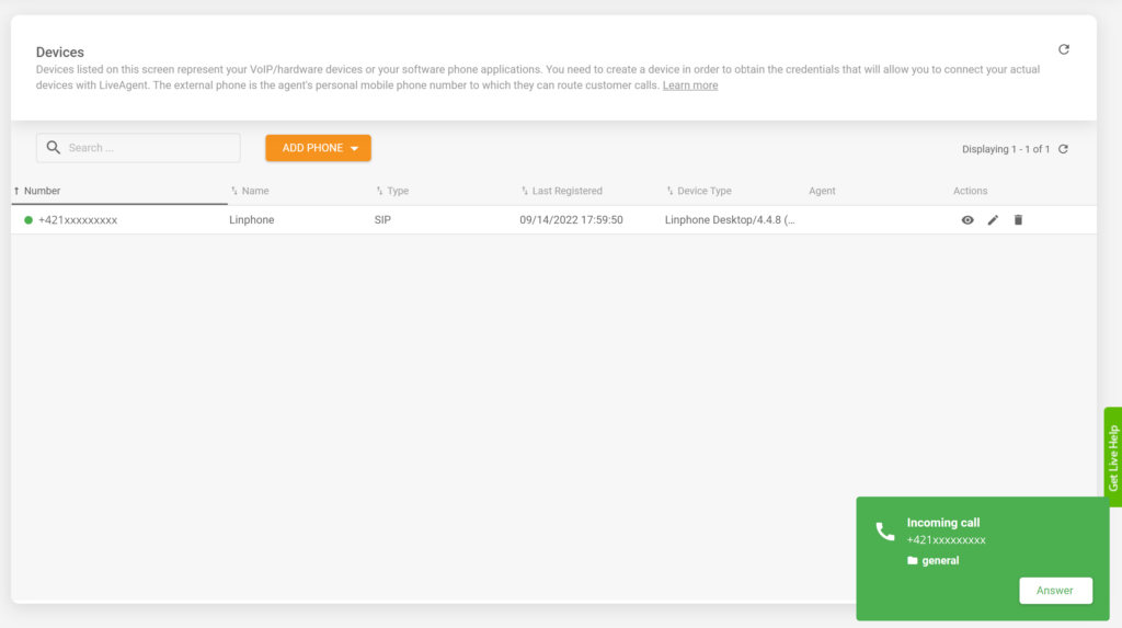 Linphone LiveAgent-integration