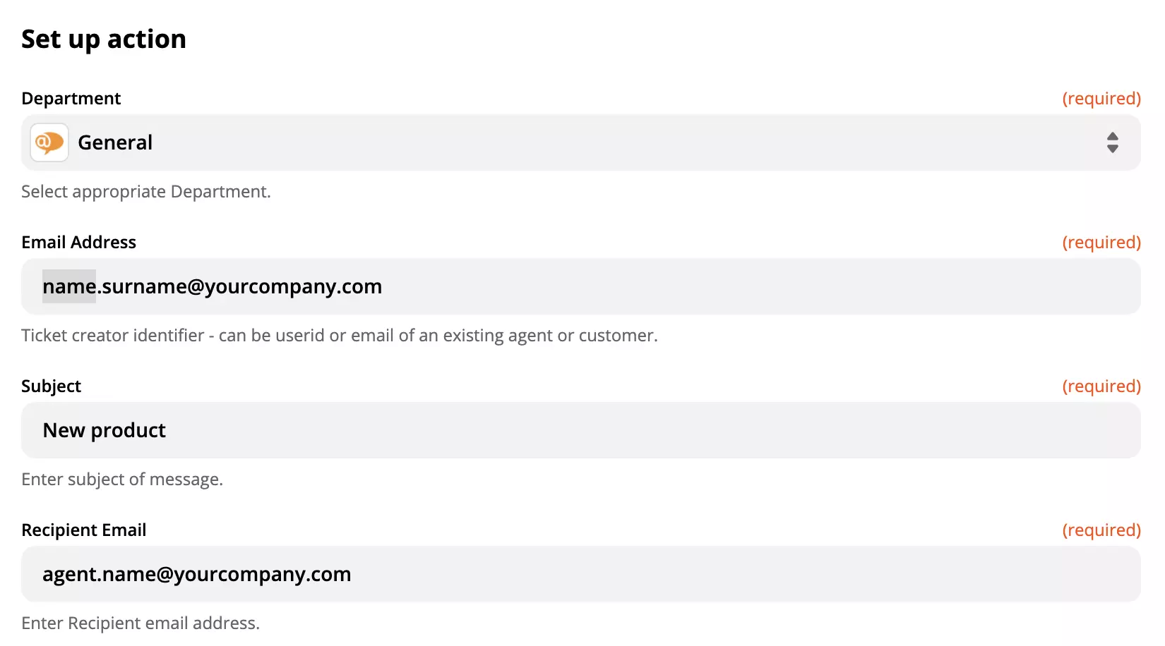 LiveAgent-åtgärdsinställning i Zapier-integration