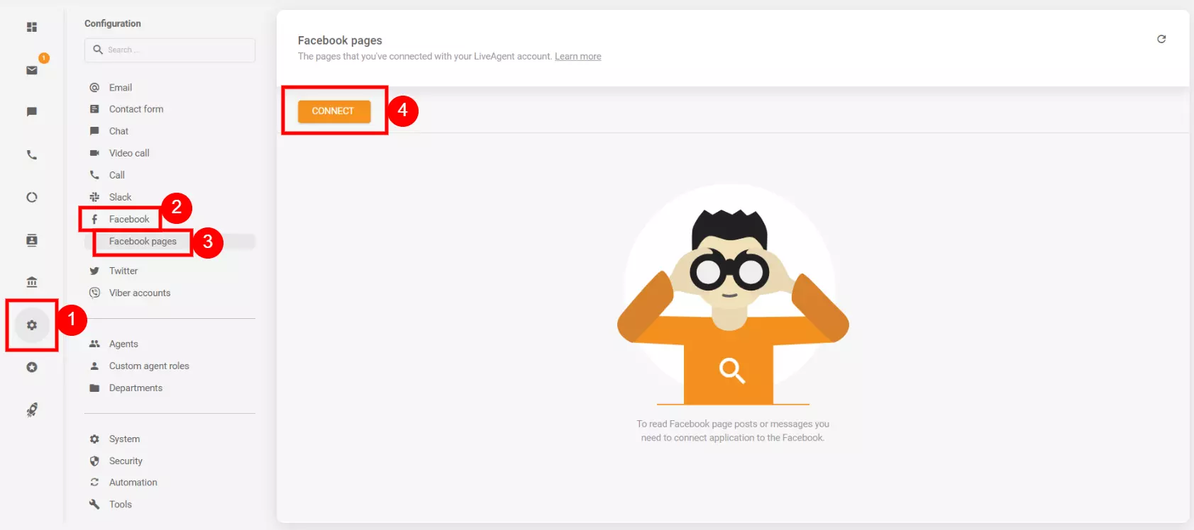 Konfigurationsinställningar för att ansluta ditt Facebook-konto med LiveAgent
