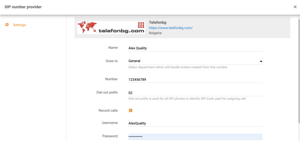 TelefonBG-inställning när du lägger till ett nytt callcenter-nummer i LiveAgent