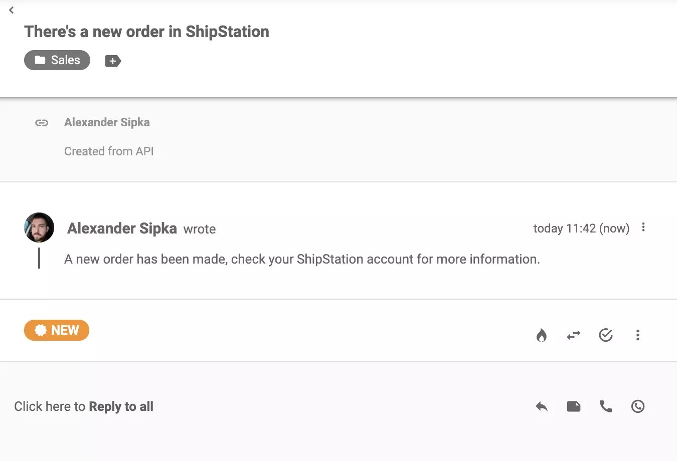 ShipStation-meddelande skickat efter att en ny beställning har gjorts