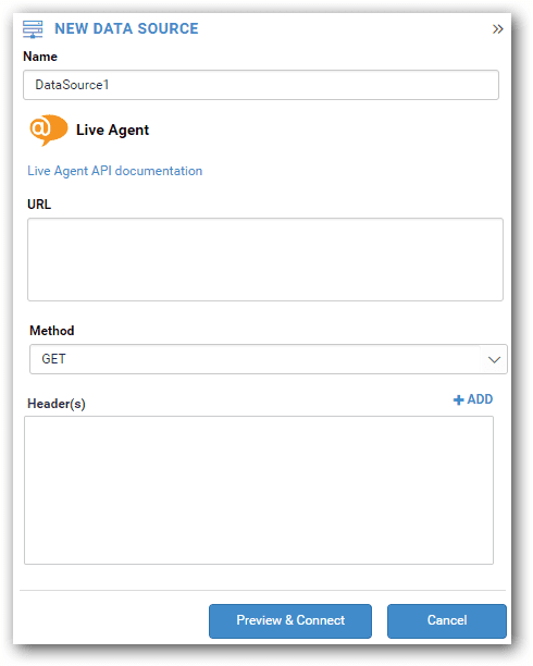 Bold BI NEW DATA SOURCE konfigurationsfönster